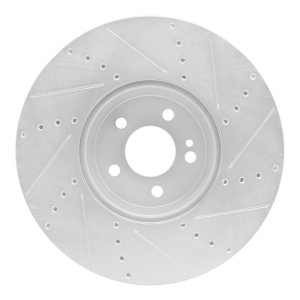 Mercedes-Benz C400 Brake Rotor (1) - Front Left - R1 Concepts - Drilled & Slotted - Silver - `15-`23